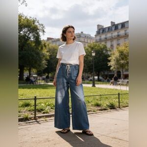 Flamingals Adjustable Drawstring Wide Leg Jeans Medium Wash Size Small NWT